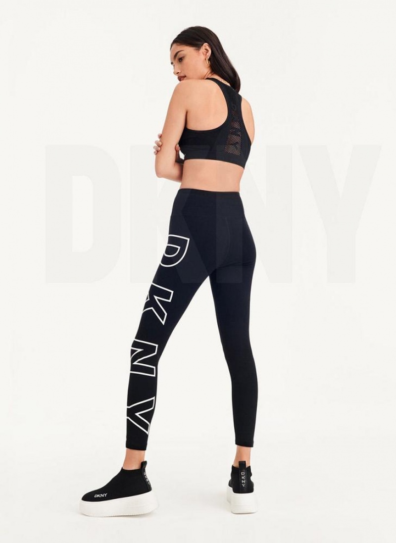 White Women's DKNY Outline Logo Leggings | Australia-D1767