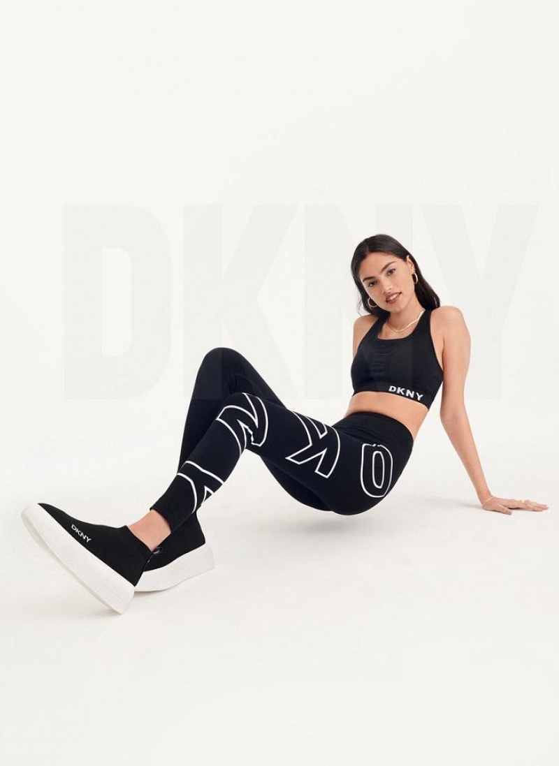 White Women's DKNY Outline Logo Leggings | Australia-D1767