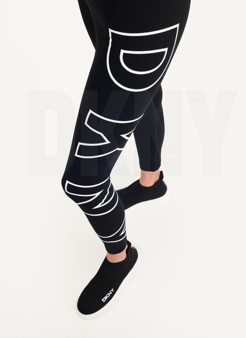 White Women's DKNY Outline Logo Leggings | Australia-D1767