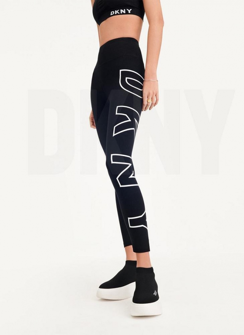 White Women's DKNY Outline Logo Leggings | Australia-D1767
