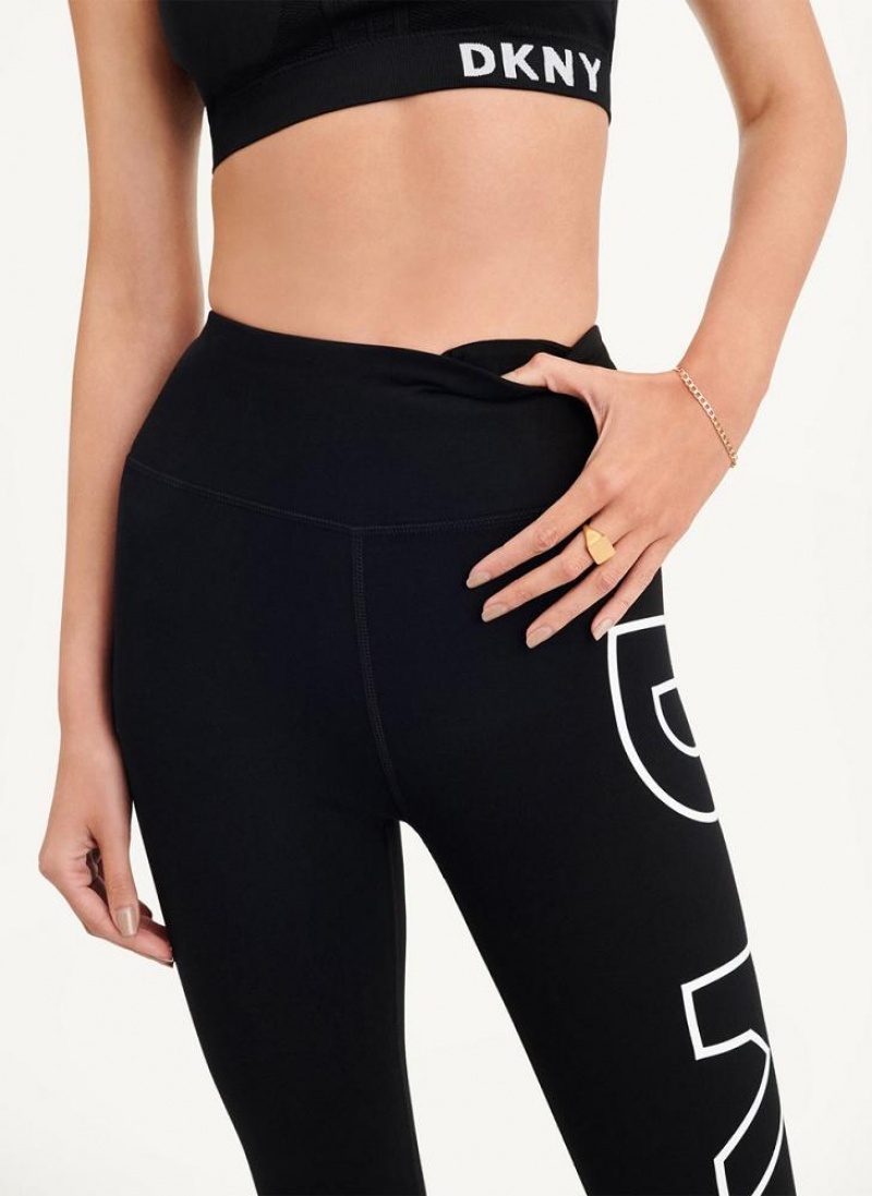 White Women's DKNY Outline Logo Leggings | Australia-D1767