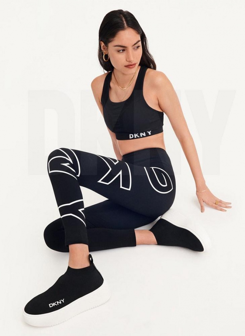 White Women\'s DKNY Outline Logo Leggings | Australia-D1767