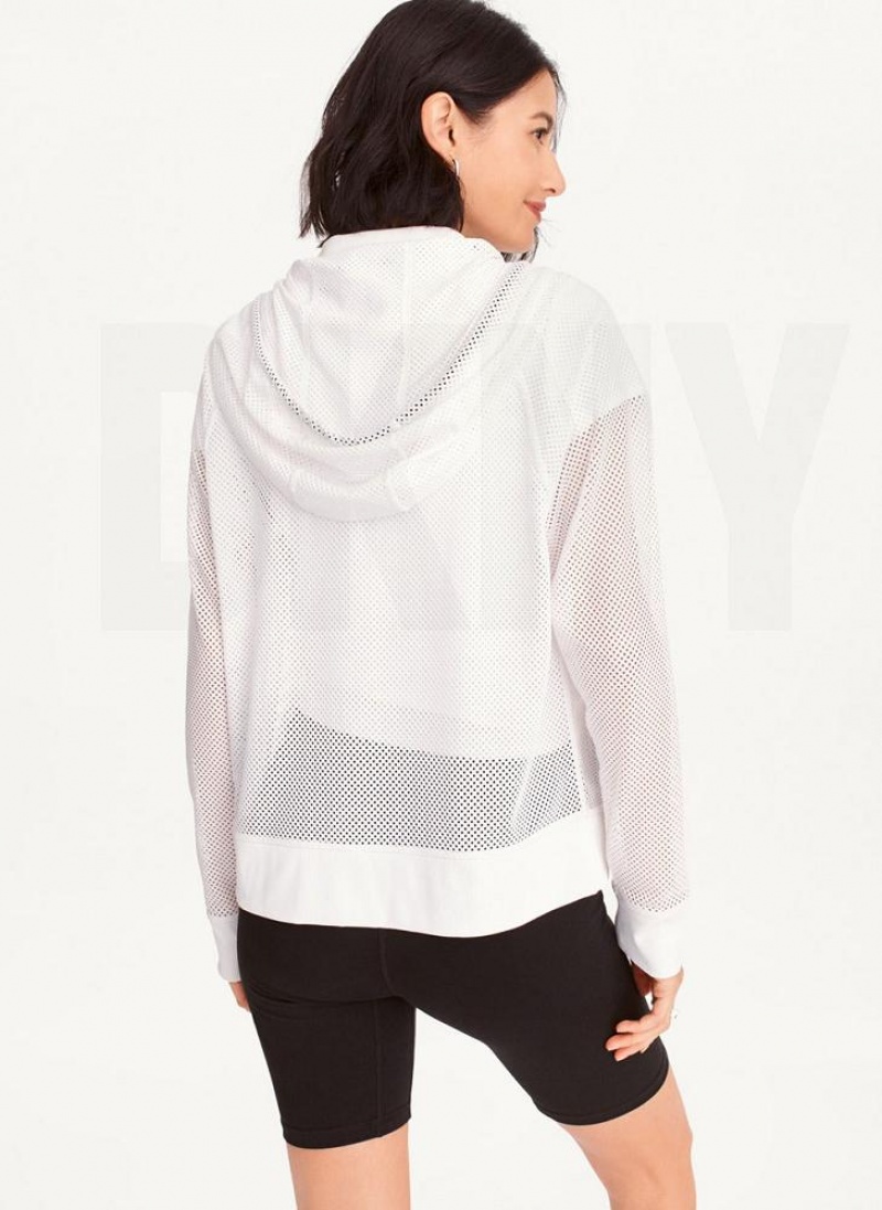 White Women's DKNY Ozone Mesh Relaxed Full Zip Jackets | Australia-D1457
