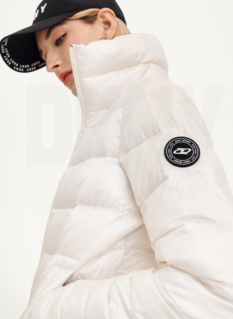 White Women's DKNY Packable With Bag Puffer Jacket | Australia-D1844