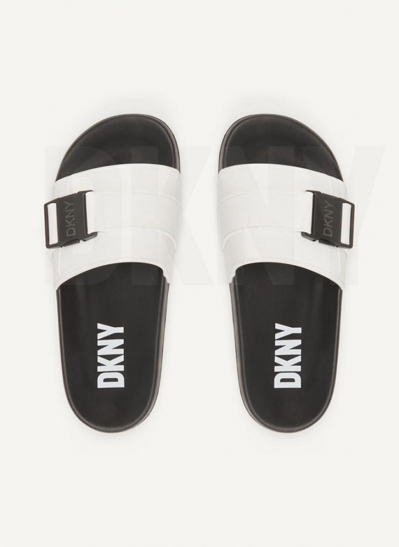 White Women's DKNY Pool Slides | Australia-D1581