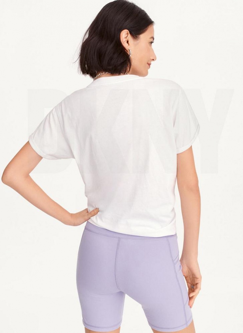 White Women's DKNY Pride Logo Knot Front T Shirts | Australia-D1091