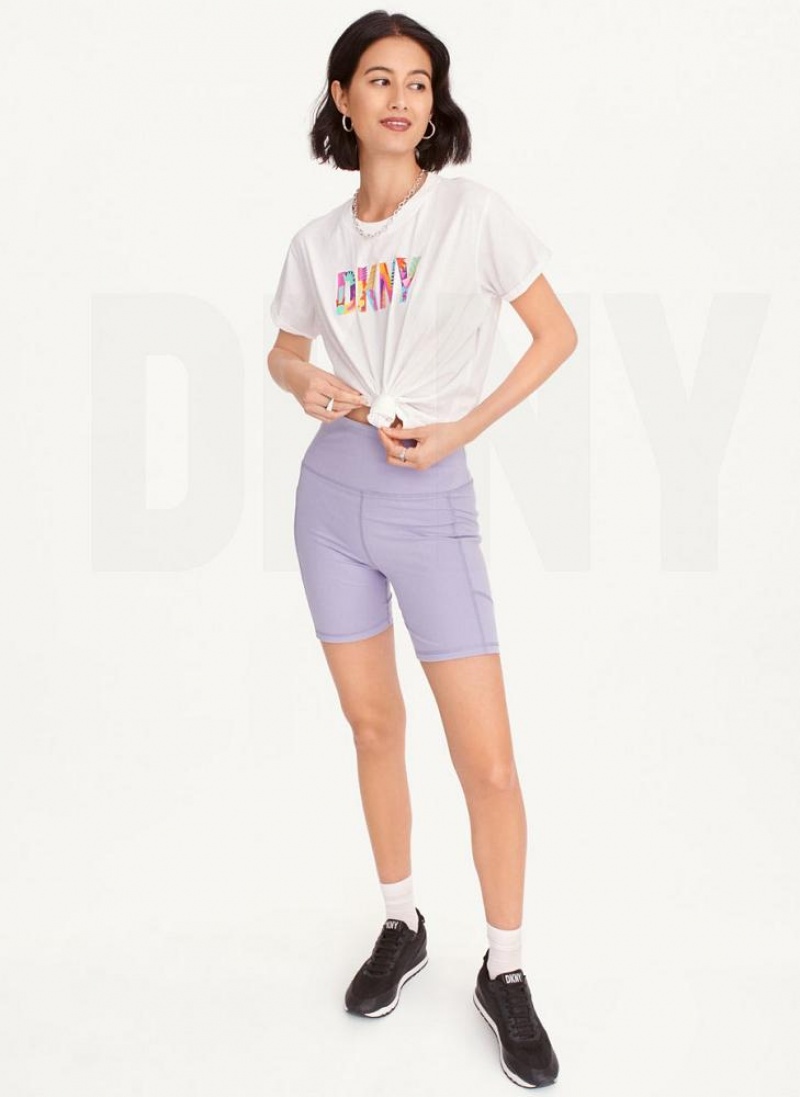 White Women's DKNY Pride Logo Knot Front T Shirts | Australia-D1091