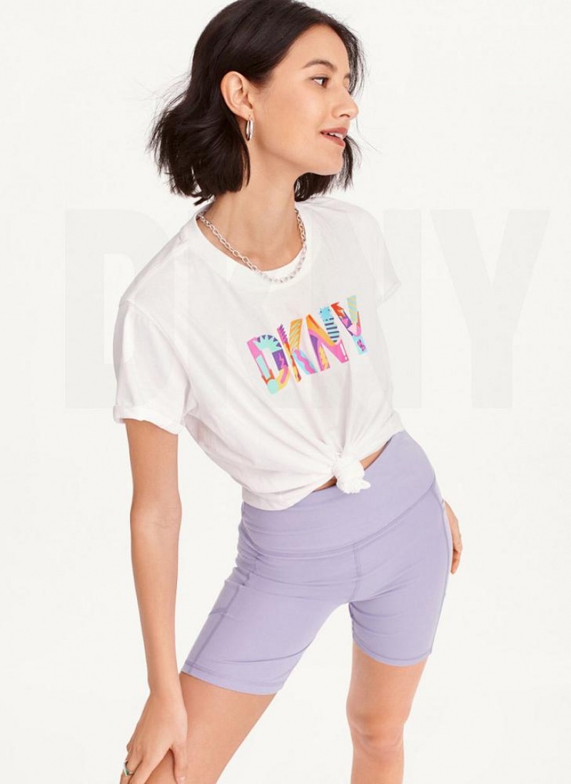 White Women\'s DKNY Pride Logo Knot Front T Shirts | Australia-D1091