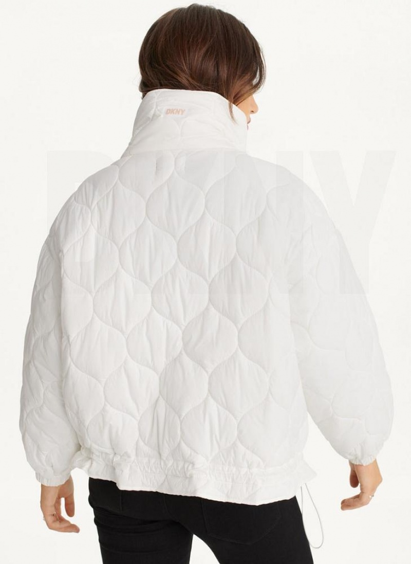White Women's DKNY Quilted With Sherpa Pockets Coats | Australia-D0984
