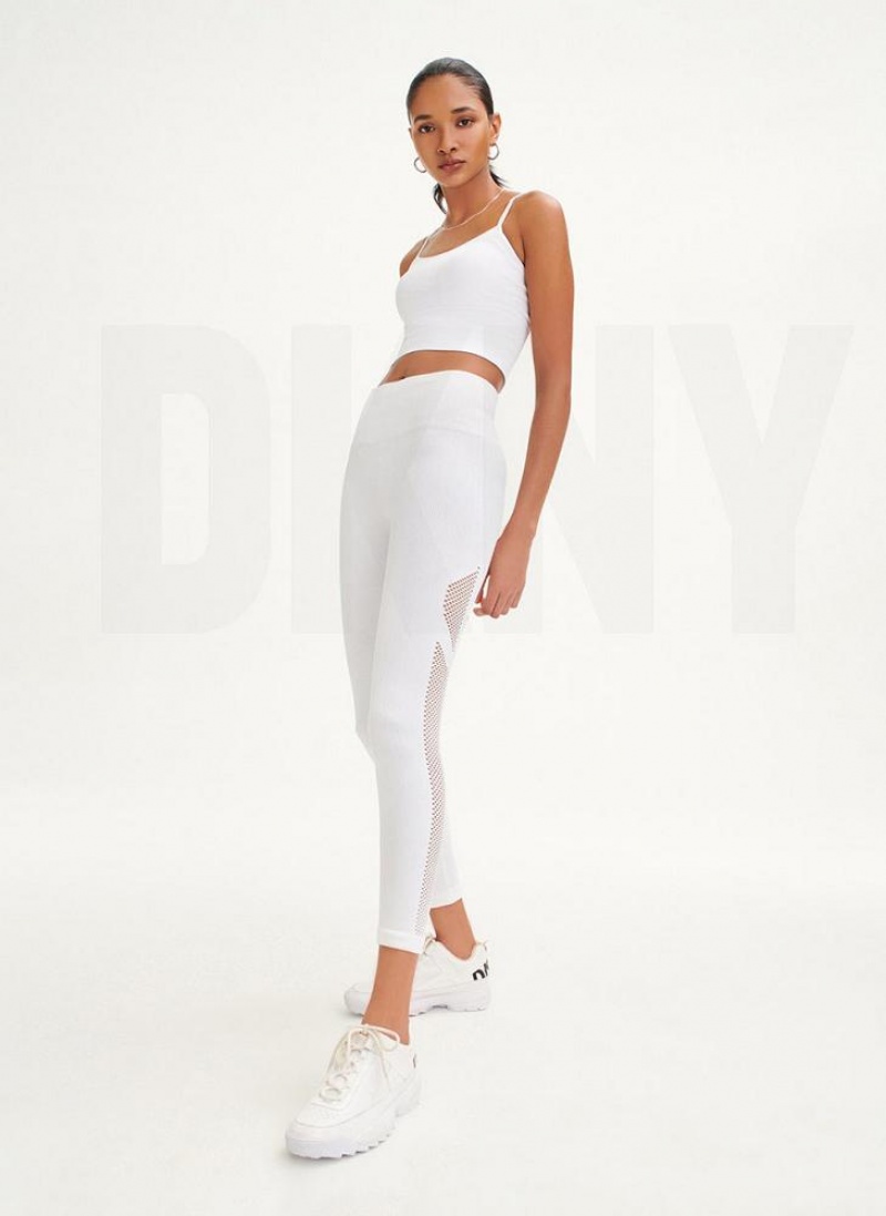White Women's DKNY Rib Knit High Waisted Seamless Leggings | Australia-D1550