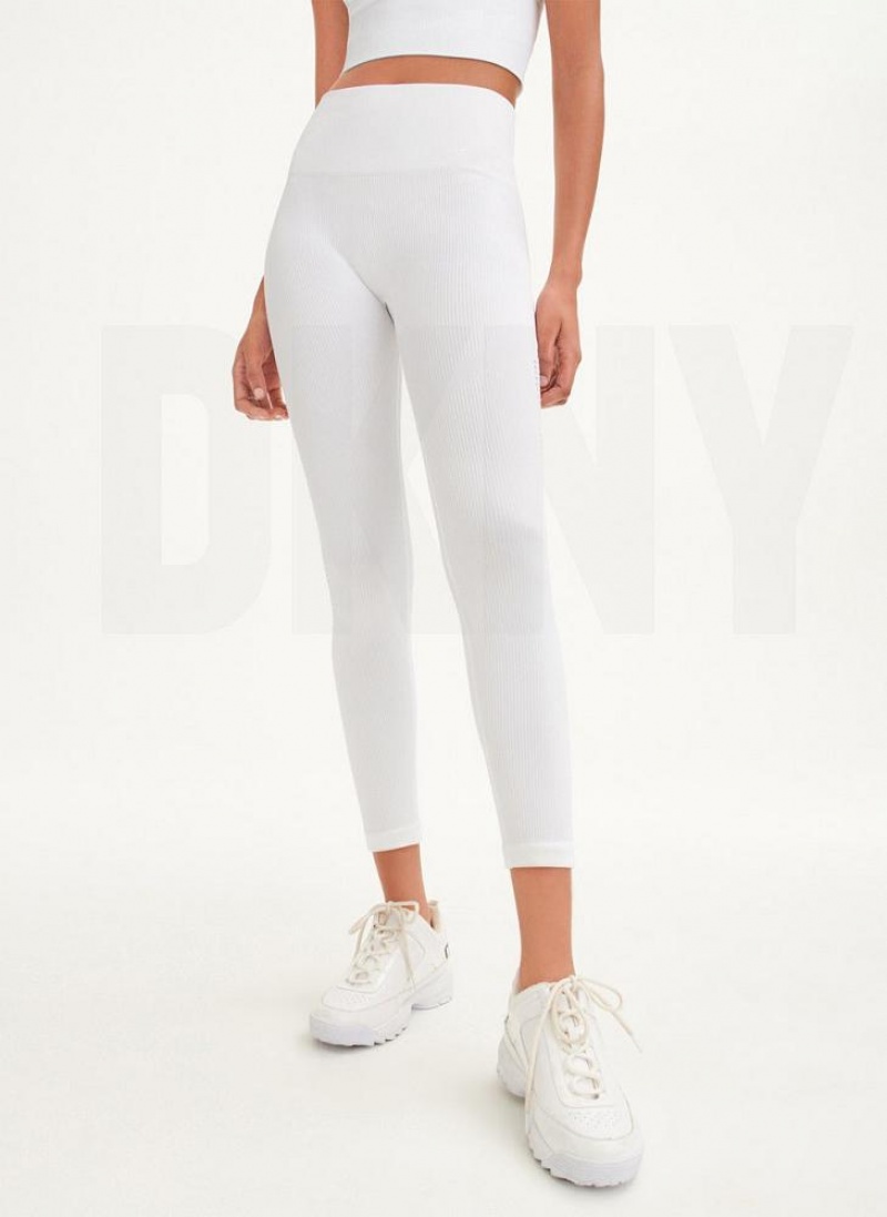 White Women's DKNY Rib Knit High Waisted Seamless Leggings | Australia-D1550