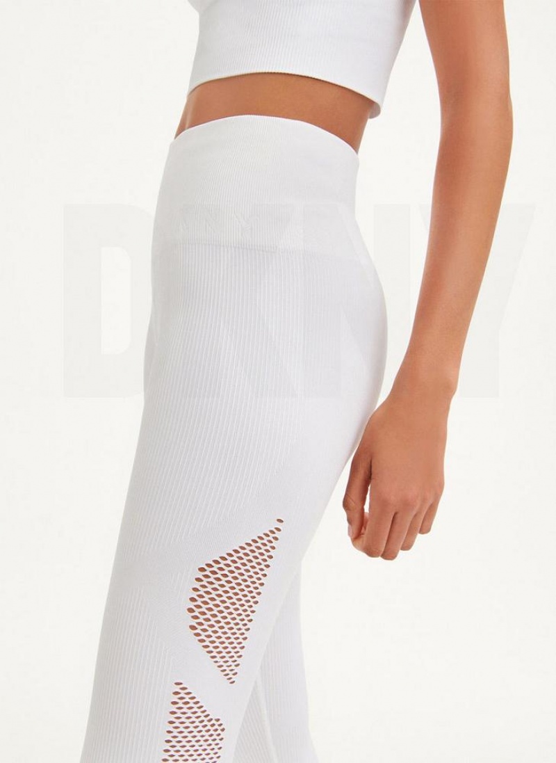 White Women's DKNY Rib Knit High Waisted Seamless Leggings | Australia-D1550