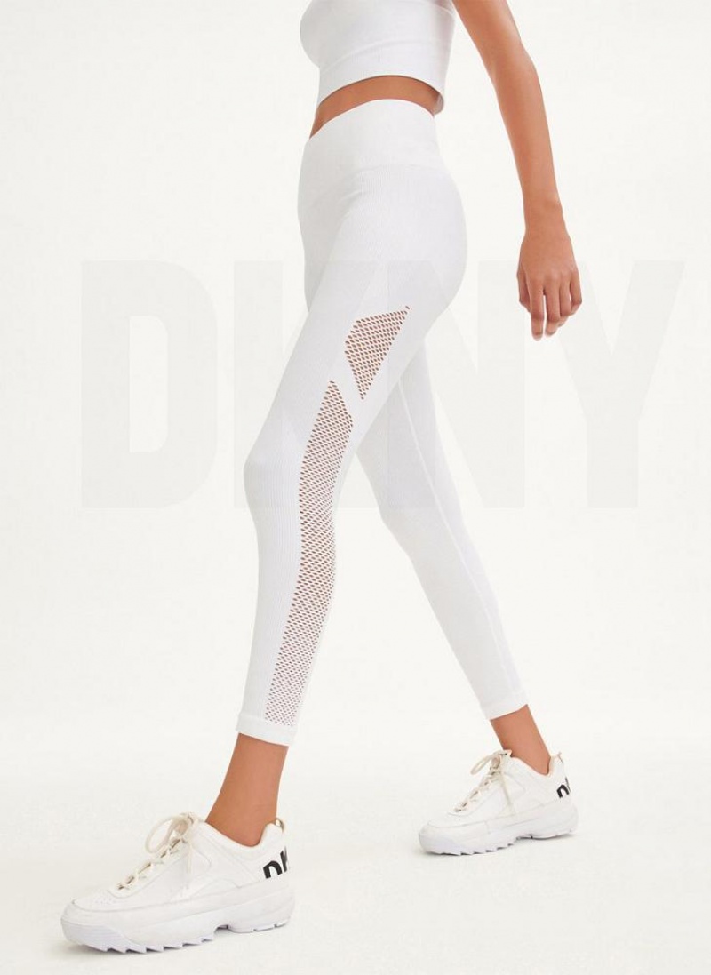 White Women's DKNY Rib Knit High Waisted Seamless Leggings | Australia-D1550