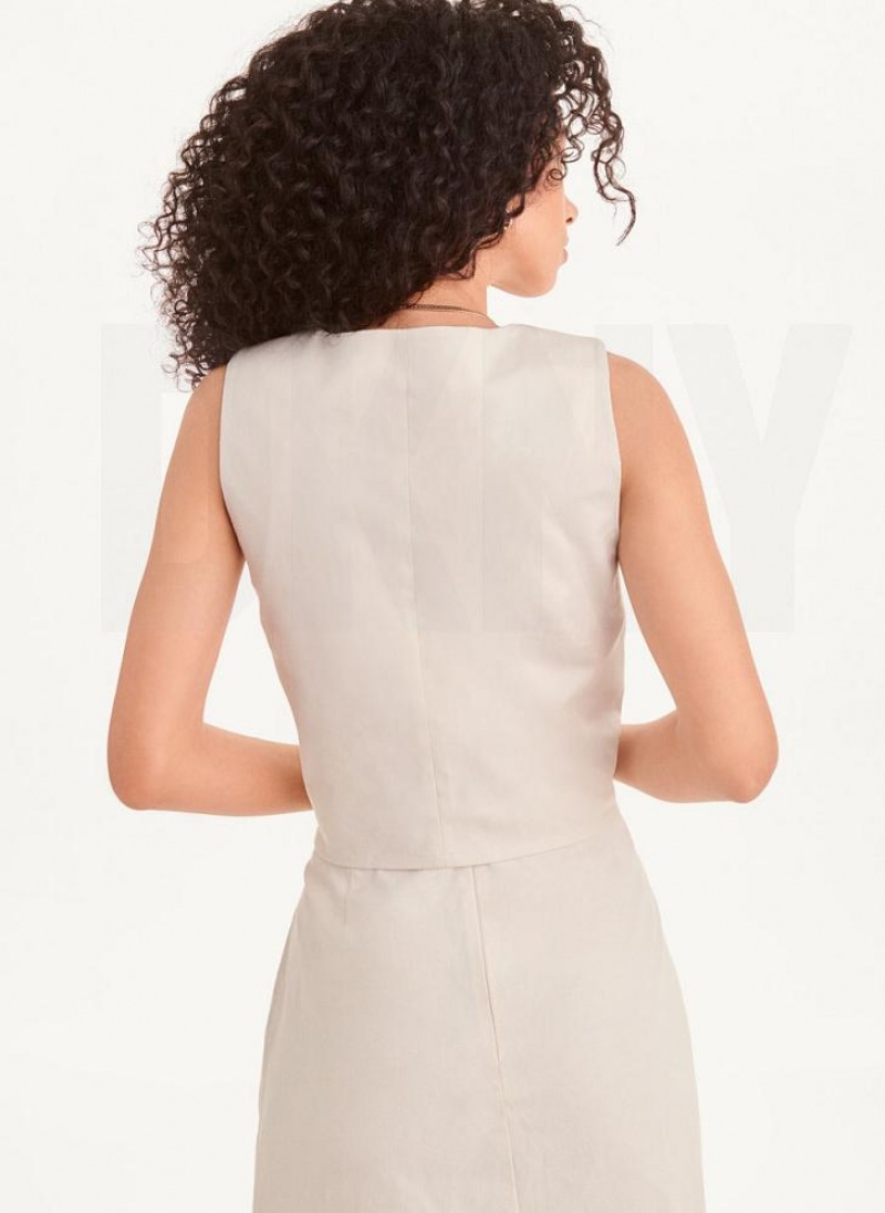 White Women's DKNY Ruched Tank Tops | Australia-D0698
