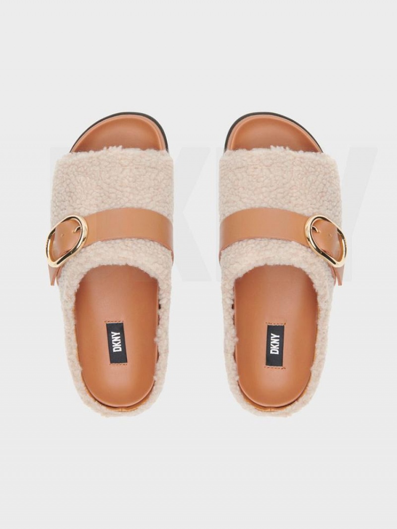 White Women's DKNY Sherpa Slipper Slides | Australia-D0288