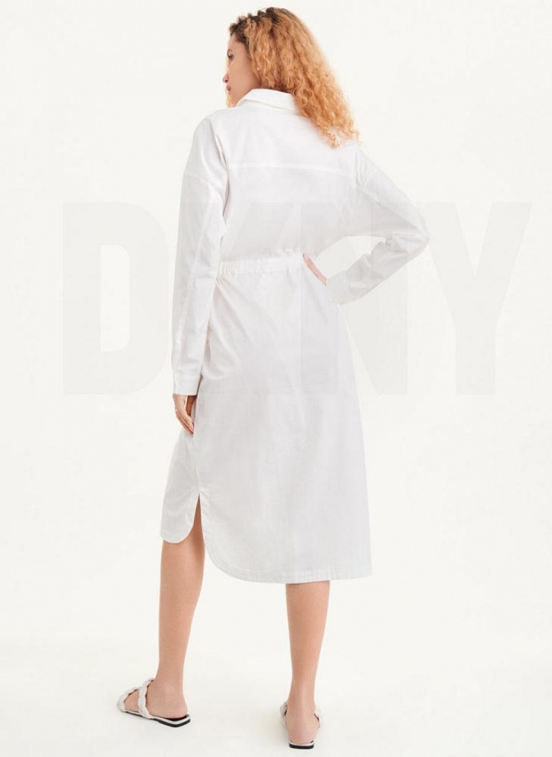 White Women's DKNY Shirt with Elastic Waist Dresses | Australia-D1370