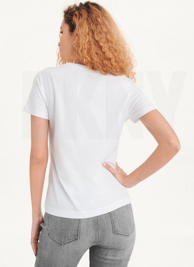 White Women's DKNY Short Sleeve City Logo T Shirts | Australia-D1791