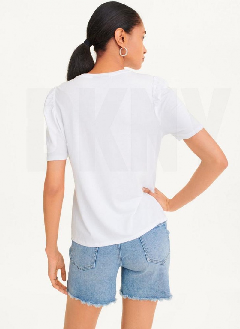 White Women's DKNY Short Sleeve Conversational T Shirts | Australia-D1273