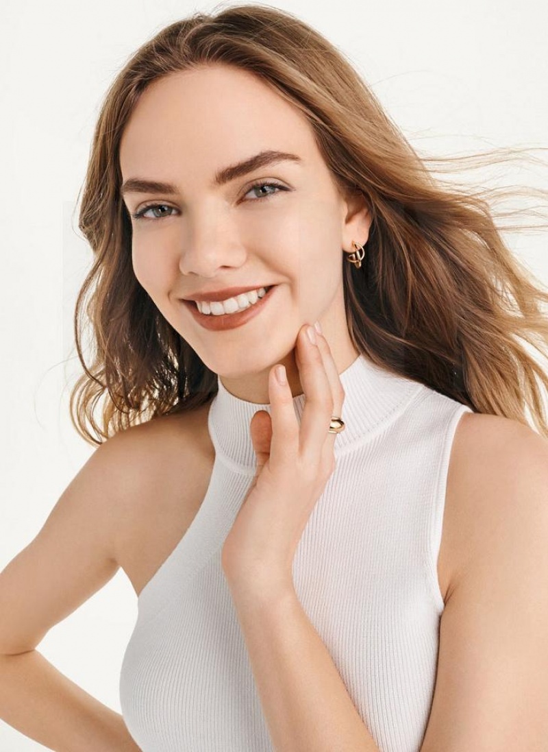 White Women's DKNY Sleeveless Mock Neck Sweaters | Australia-D0991