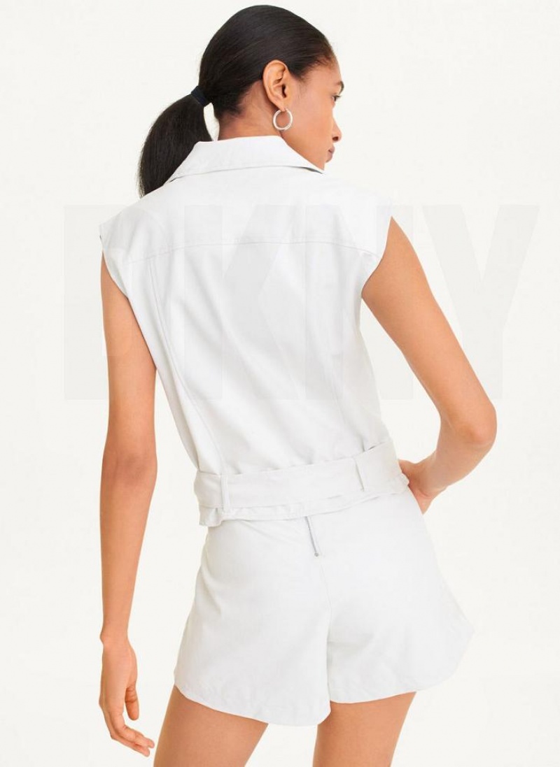 White Women's DKNY Sleeveless Vegan Leather Moto Jackets | Australia-D0281