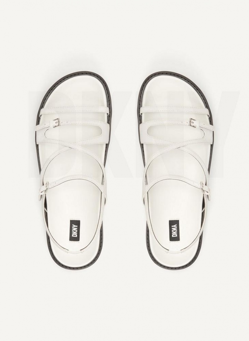 White Women's DKNY Strappy Flat Form Sandals | Australia-D0932