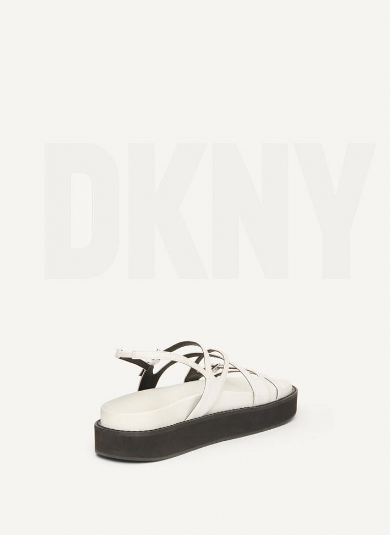 White Women's DKNY Strappy Flat Form Sandals | Australia-D0932