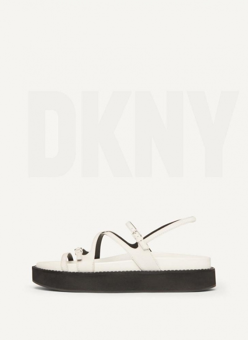 White Women\'s DKNY Strappy Flat Form Sandals | Australia-D0932