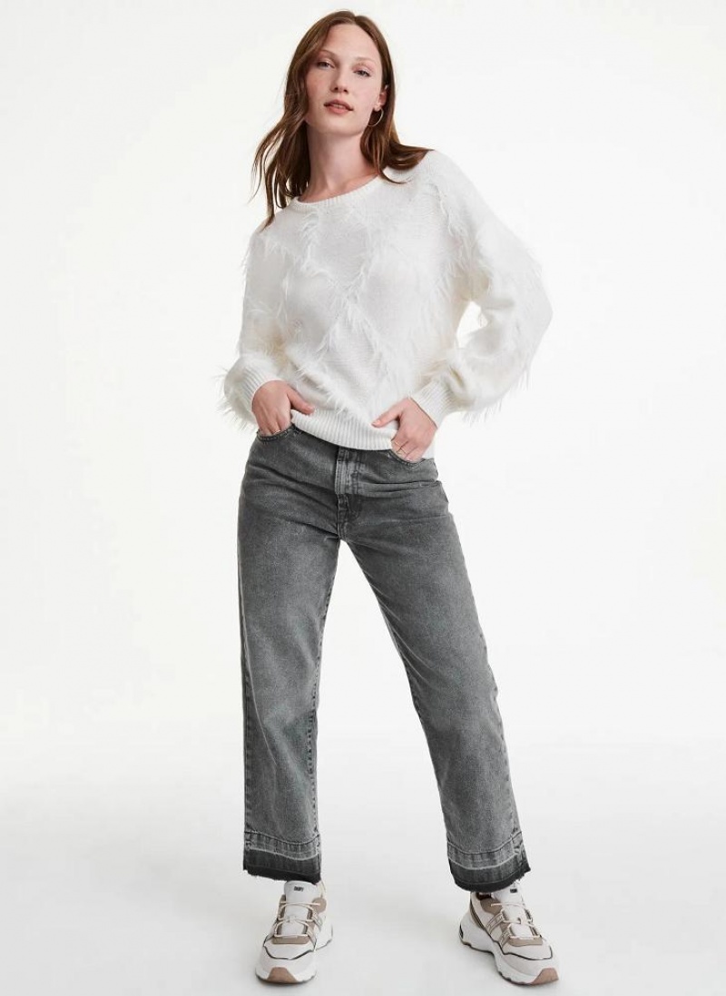 White Women's DKNY Textured Sweaters | Australia-D0826