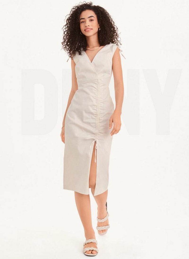 White Women's DKNY V-Neck Dresses | Australia-D0180