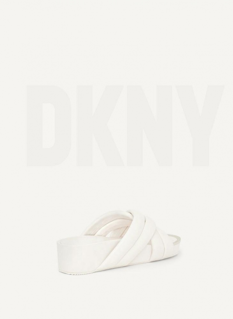 White Women's DKNY Vienna Puffy Strap Slides | Australia-D1865