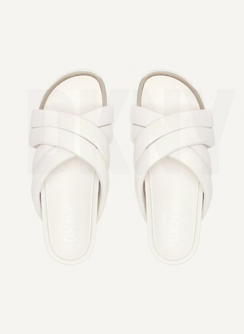 White Women's DKNY Vienna Puffy Strap Slides | Australia-D1865