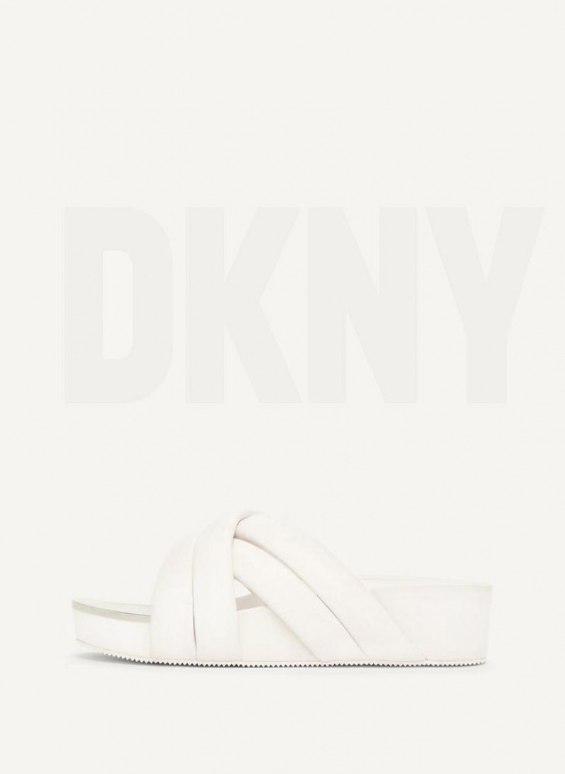 White Women\'s DKNY Vienna Puffy Strap Slides | Australia-D1865