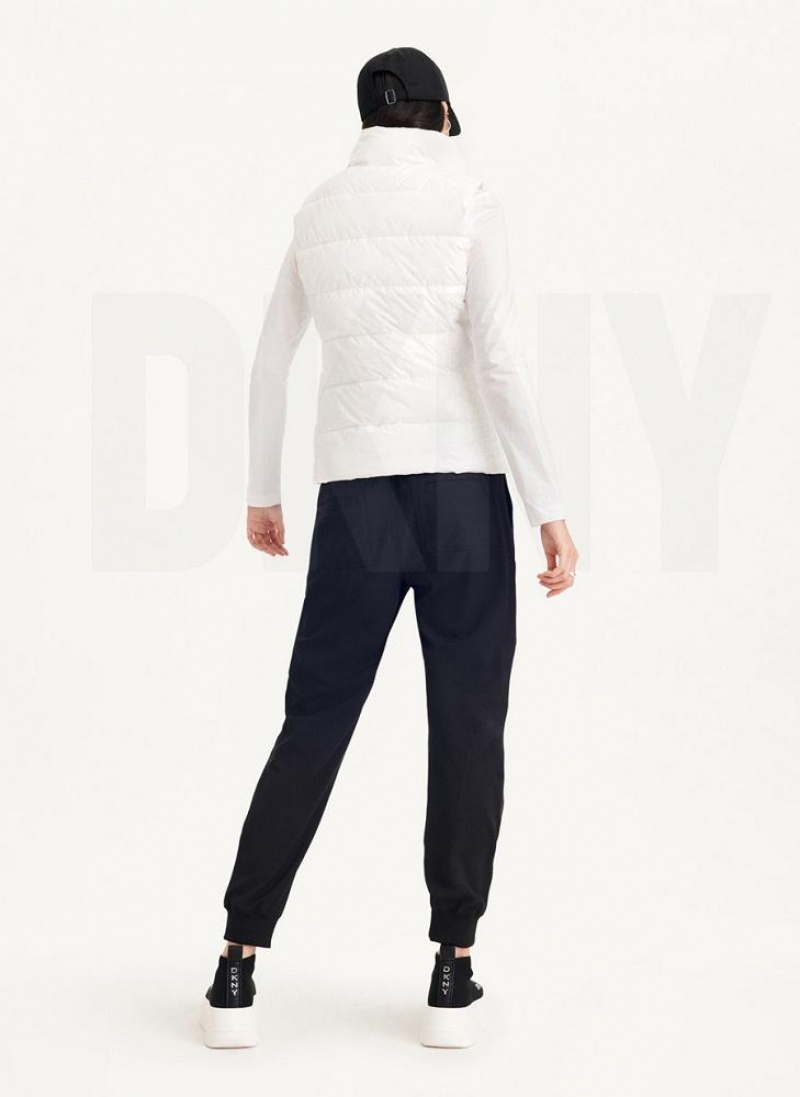 White Women's DKNY Wet Token Logo Puffer Vest Coats | Australia-D0232