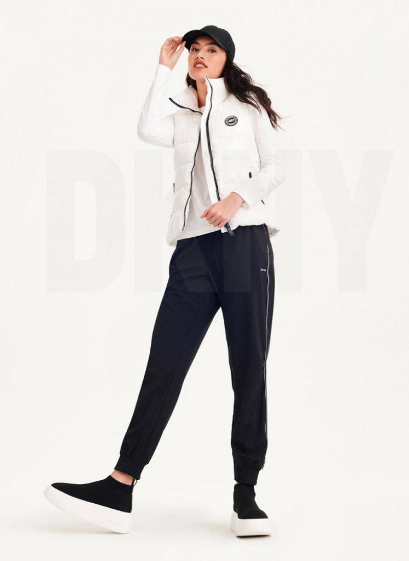 White Women's DKNY Wet Token Logo Puffer Vest Coats | Australia-D0232