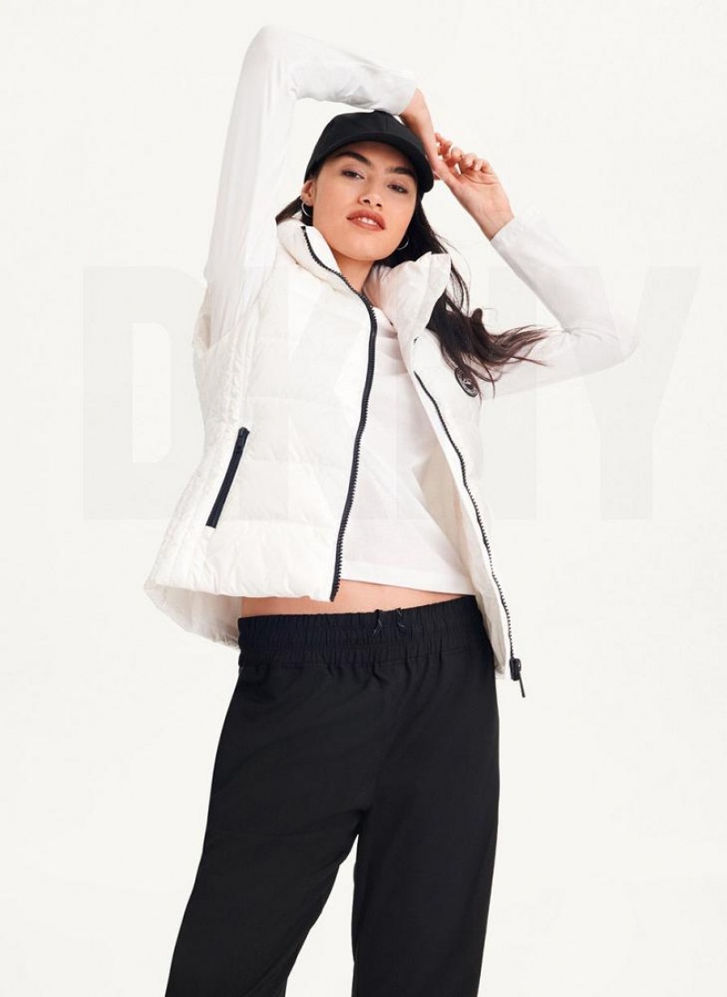 White Women's DKNY Wet Token Logo Puffer Vest Coats | Australia-D0232