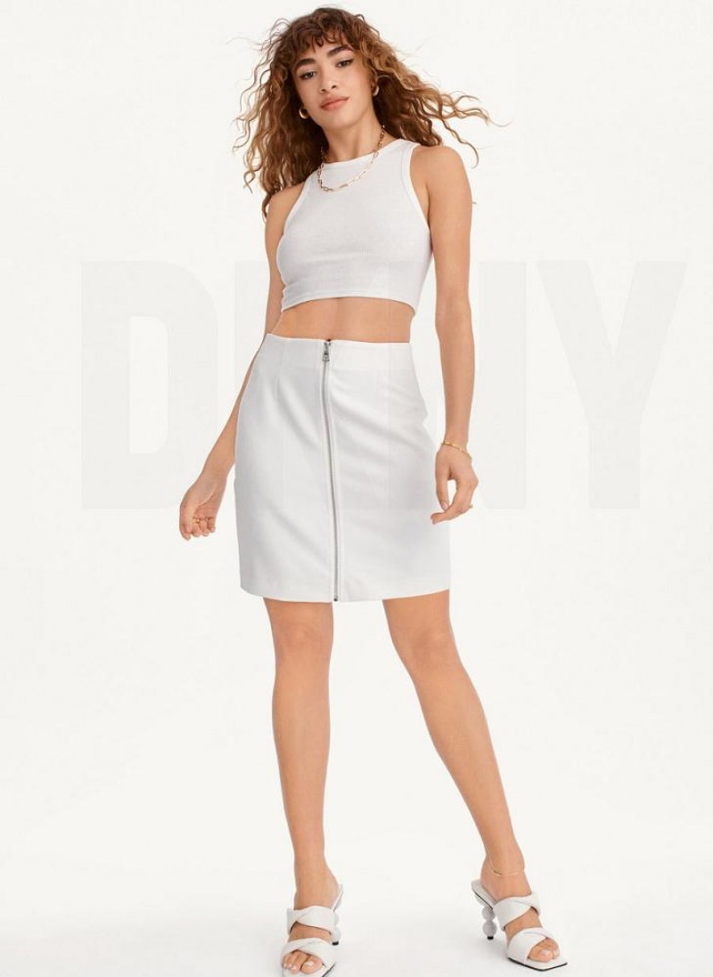 White Women's DKNY Zip Front Midi Skirts | Australia-D0983