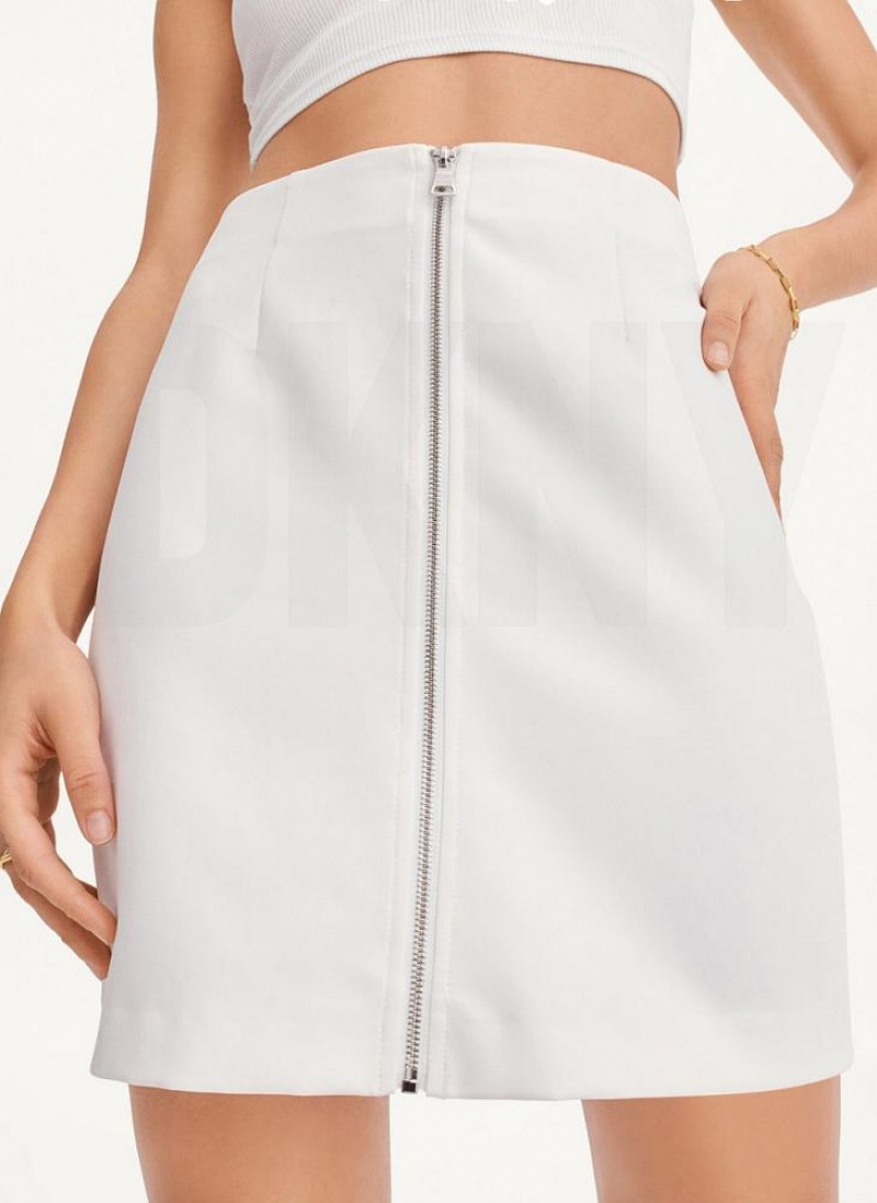 White Women's DKNY Zip Front Midi Skirts | Australia-D0983