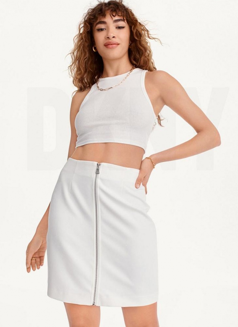 White Women\'s DKNY Zip Front Midi Skirts | Australia-D0983