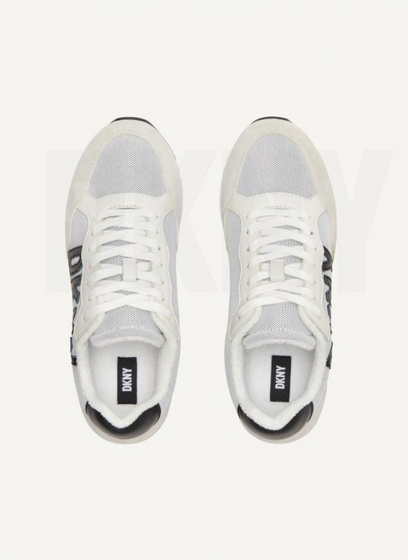 White / Black Women's DKNY Exploded Logo Retro Sneakers | Australia-D1310