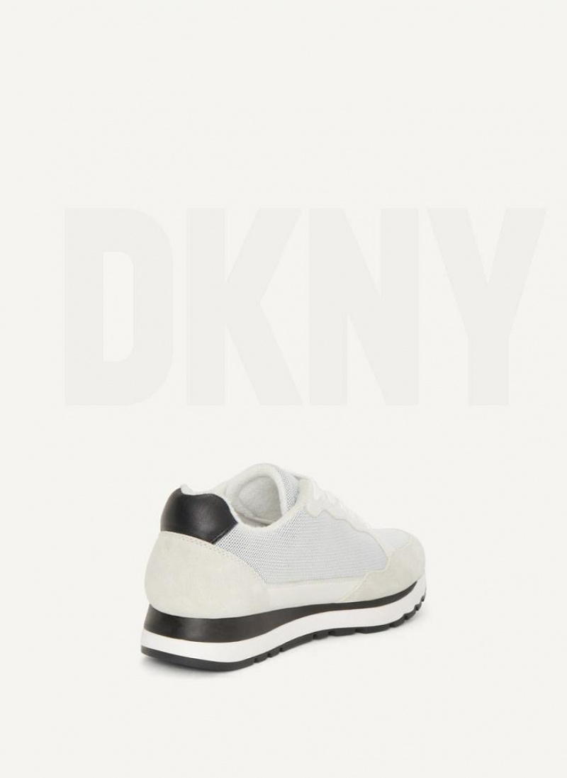 White / Black Women's DKNY Exploded Logo Retro Sneakers | Australia-D1310