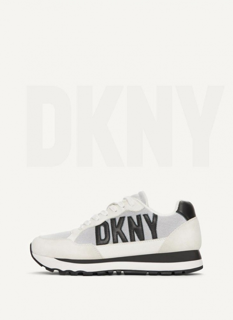 White / Black Women\'s DKNY Exploded Logo Retro Sneakers | Australia-D1310