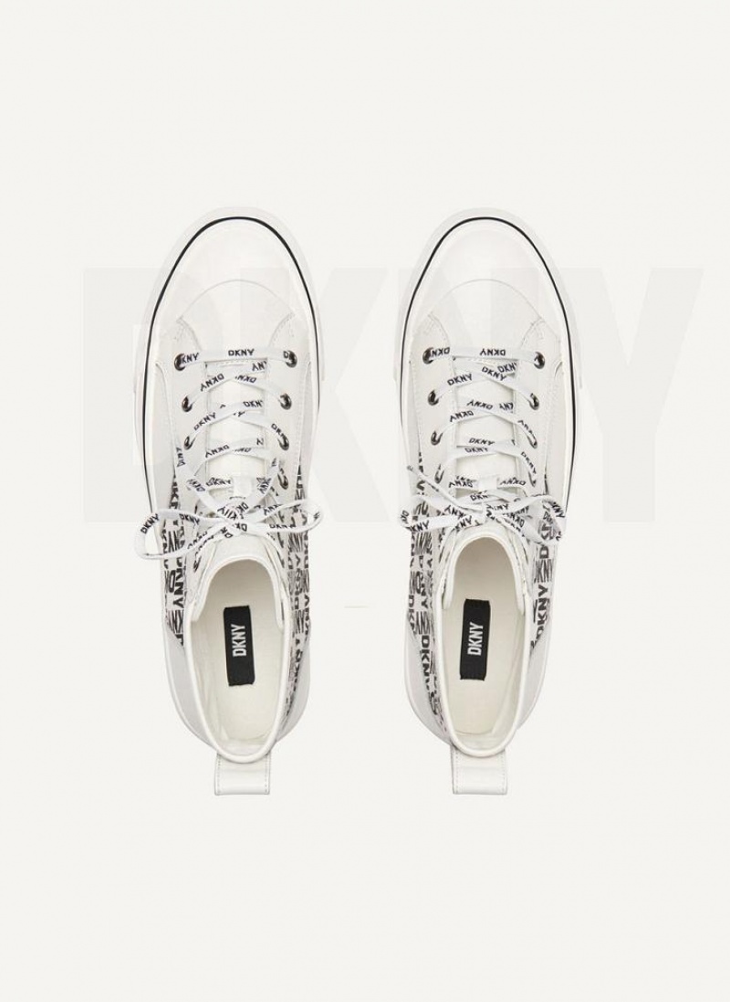 White / Black Women's DKNY High Top Logo Sneakers | Australia-D1716