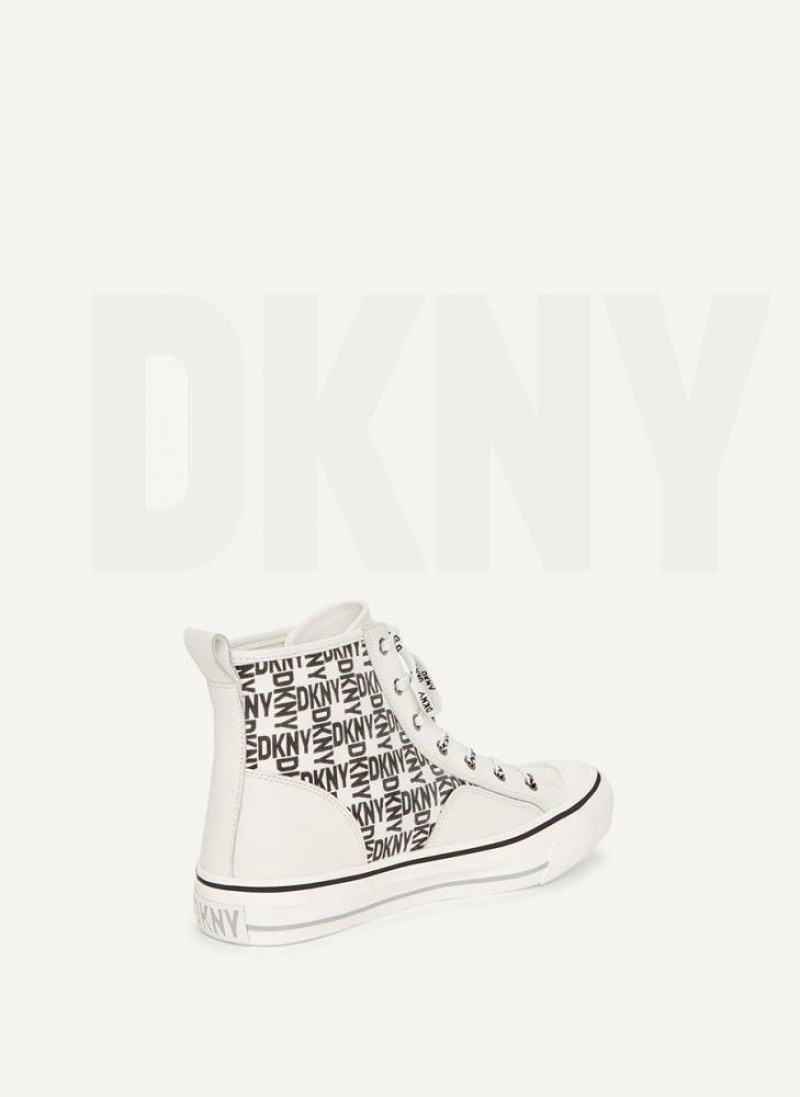 White / Black Women's DKNY High Top Logo Sneakers | Australia-D1716