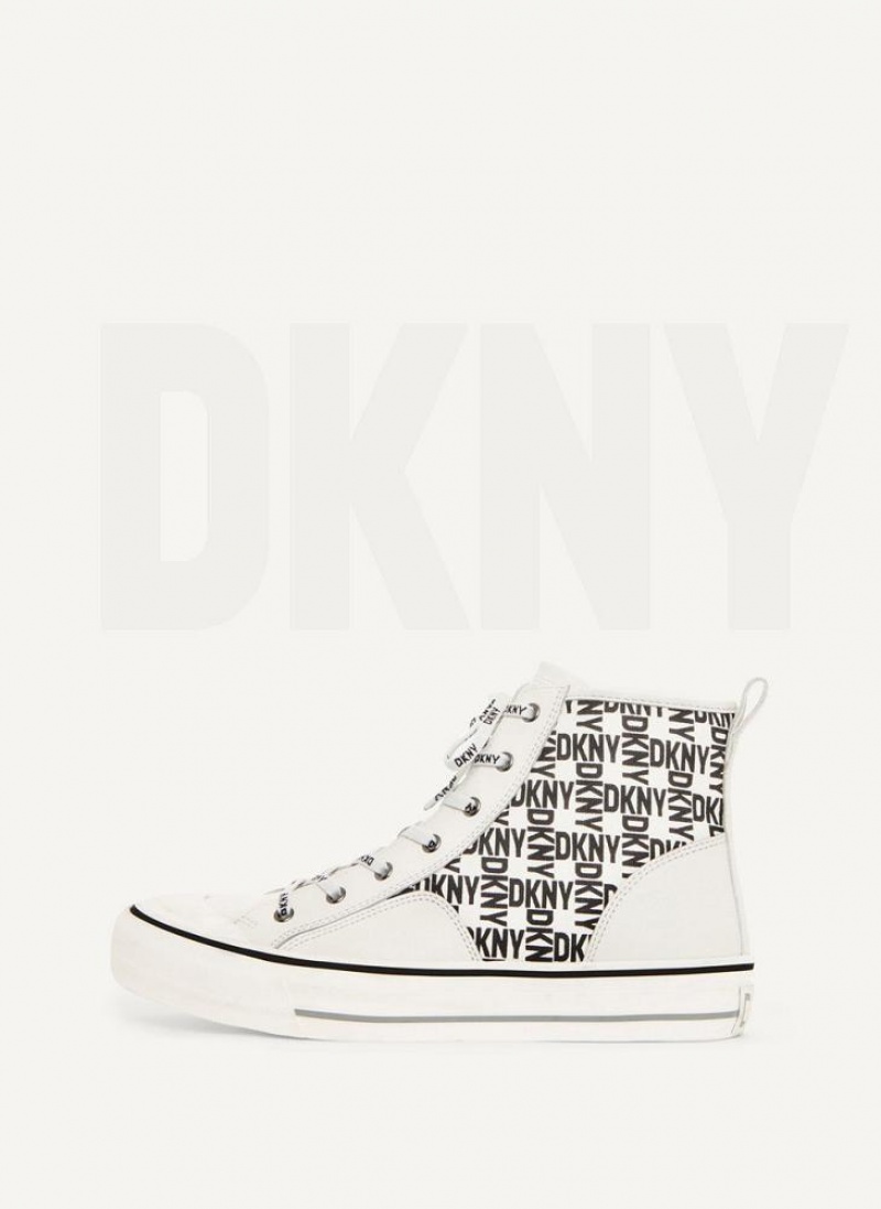White / Black Women\'s DKNY High Top Logo Sneakers | Australia-D1716