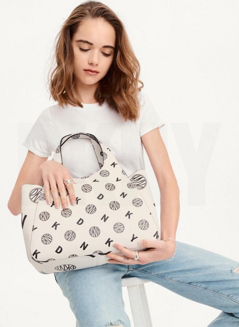 White / Black Women's DKNY The Medium Logo Effortless Tote Crossbody Bags | Australia-D0601