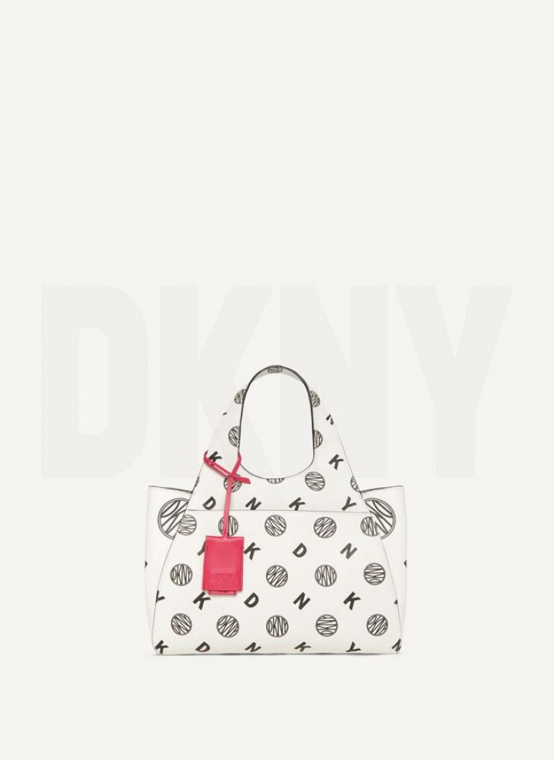 White / Black Women's DKNY The Medium Logo Effortless Tote Crossbody Bags | Australia-D0601