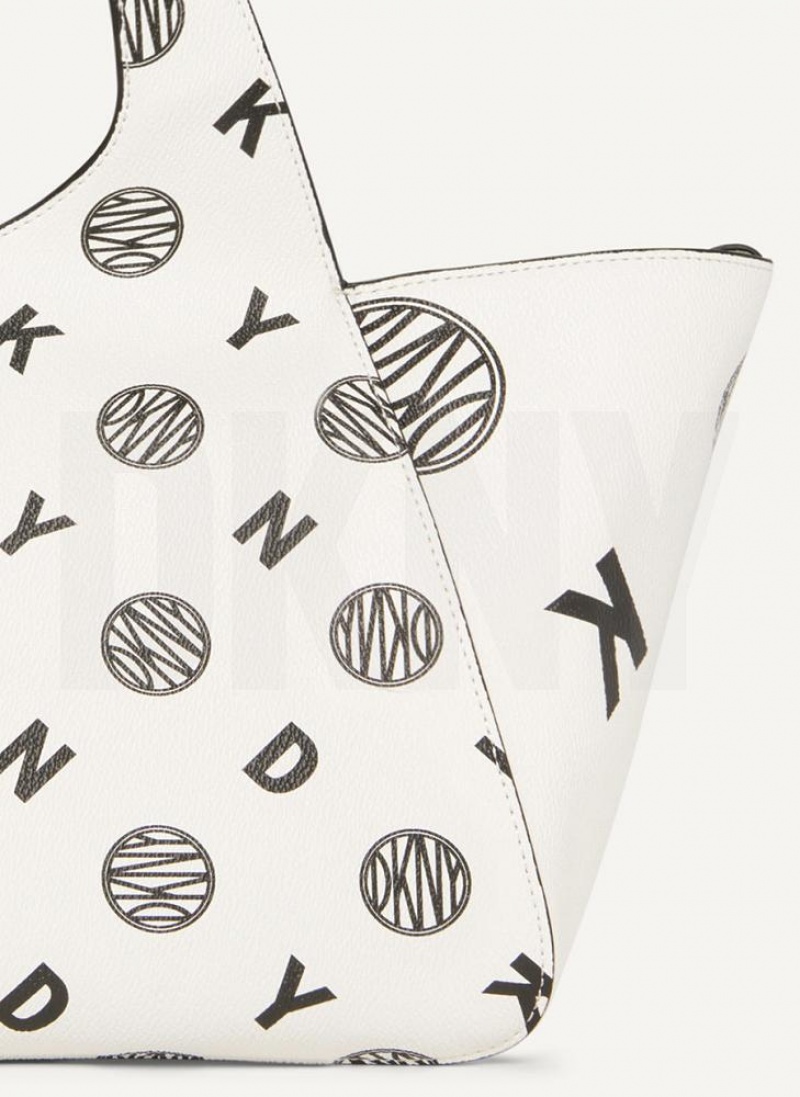 White / Black Women's DKNY The Medium Logo Effortless Tote Crossbody Bags | Australia-D0601