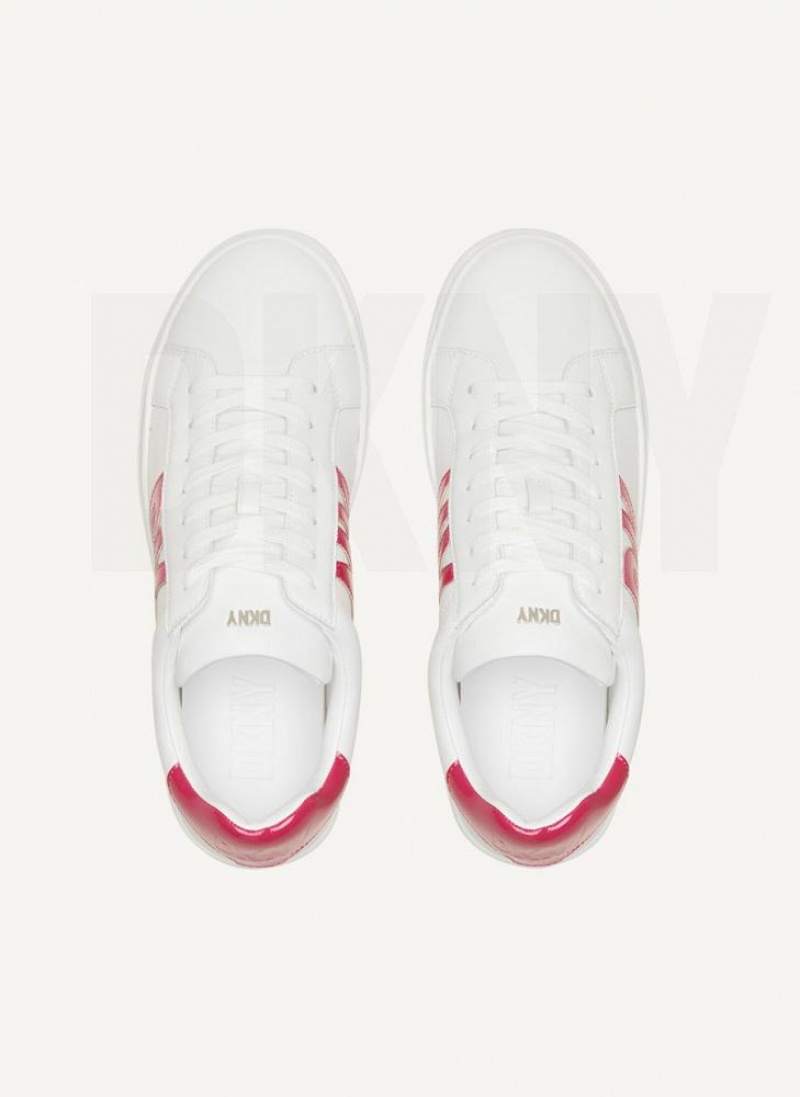 White / Pink Women's DKNY Abeni Lace Up Sneakers | Australia-D1705