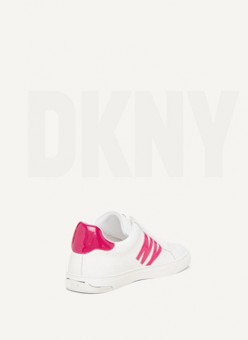 White / Pink Women's DKNY Abeni Lace Up Sneakers | Australia-D1705
