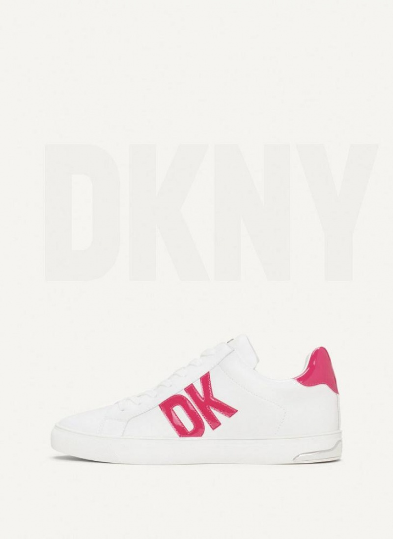 White / Pink Women\'s DKNY Abeni Lace Up Sneakers | Australia-D1705